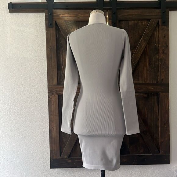 Cut Out Waist Bodycon Dress Long Sleeve Mini Hourglass Shape Wear Dress - Picture 6 of 9